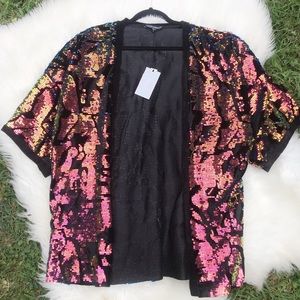 Golddigga sequined kimono outerwear rainbow NWT